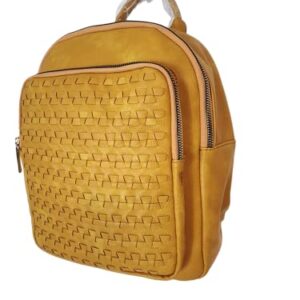 Woven Vegan Leather Backpack LeMiel Purse (Honey Yellow)