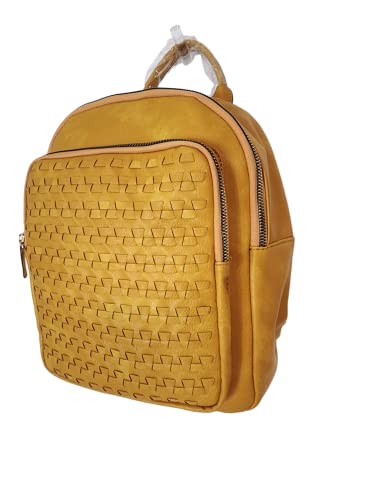 Woven Vegan Leather Backpack LeMiel Purse (Honey Yellow)