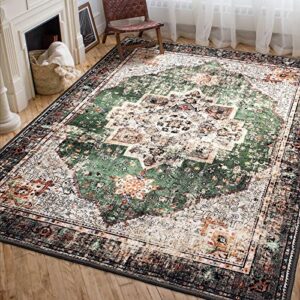 yesrug area rug 5×7 for living room green boho rug non-slip washable rug persian vintage rug low pile large rug for bedroom dining room