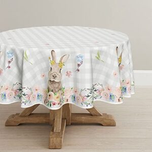 horaldaily easter tablecloth 70×70 inch round, spring flower buffalo plaid bunny table cover for party picnic dinner decor