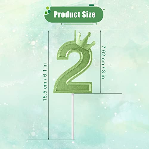 3inch Birthday Number Candle, 3D Candle Cake Topper with Crown Cake Numeral Candles Number Candles for Birthday Anniversary Parties (Green, 2)