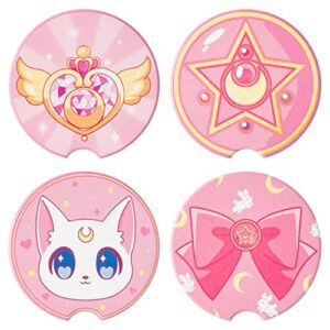 4pcs anime moon cat car coasters with finger notch aesthetic moon cat shaped absorbent ceramics heat resistant anti slip cork base car drinks coasters auto accessories for college back to school gifts