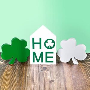 st. patrick’s day table signs- st patricks day wooden lucky decor in 3 style, green & white shamrocks, house shape irish wood centerpiece decorations for desk fireplace home office ornaments
