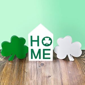 St. Patrick's Day Table Signs- St Patricks Day Wooden Lucky Decor in 3 Style, Green & White Shamrocks, House Shape Irish Wood Centerpiece Decorations for Desk Fireplace Home Office Ornaments