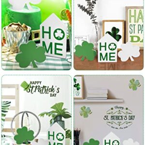 St. Patrick's Day Table Signs- St Patricks Day Wooden Lucky Decor in 3 Style, Green & White Shamrocks, House Shape Irish Wood Centerpiece Decorations for Desk Fireplace Home Office Ornaments