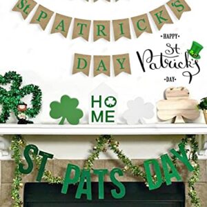 St. Patrick's Day Table Signs- St Patricks Day Wooden Lucky Decor in 3 Style, Green & White Shamrocks, House Shape Irish Wood Centerpiece Decorations for Desk Fireplace Home Office Ornaments