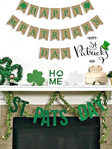St. Patrick's Day Table Signs- St Patricks Day Wooden Lucky Decor in 3 Style, Green & White Shamrocks, House Shape Irish Wood Centerpiece Decorations for Desk Fireplace Home Office Ornaments