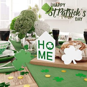 St. Patrick's Day Table Signs- St Patricks Day Wooden Lucky Decor in 3 Style, Green & White Shamrocks, House Shape Irish Wood Centerpiece Decorations for Desk Fireplace Home Office Ornaments