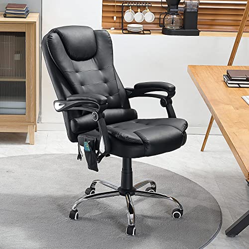 YODOLLA Ergonomic Reclining Office Chair, Heat & Massage High Back Desk Chair w/Adjustable Height, Executive Swivel Leather Chair for Office, Home, Study, Black