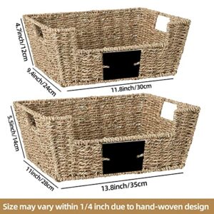 OUTBROS Storage Box Hand-Woven Wicker Storage Baskets, Multipurpose Open-Front Bin with Handles, Shelf Nesting Baskets, Desktop Makeup Organizer Container with Built-In Carry Handles, Seagrass