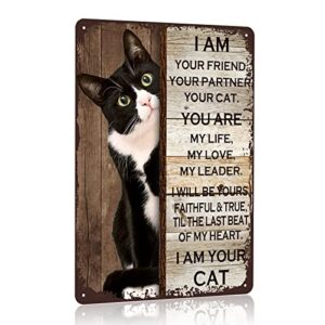 Retro Black Cat Sign "I Am Your Friend Your Companion Your Cat You Are My Life" Man Cave Wall Art Decor Poster 8x12 Inches