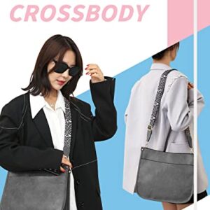 Crossbody Bags Purses Women Vegan Leather Leopard Guitar Strap Shoulder Bucket Handbags Designer Top Zipped Pockets Hobo Bags Gray