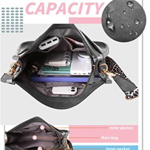 Crossbody Bags Purses Women Vegan Leather Leopard Guitar Strap Shoulder Bucket Handbags Designer Top Zipped Pockets Hobo Bags Gray