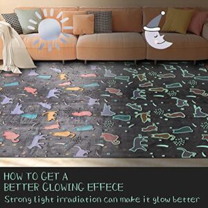 QH Colorful Cats Pattern Glow in The Dark Area Rug Area Rug for Living Room Bedroom Playing Room Size 5'x6'