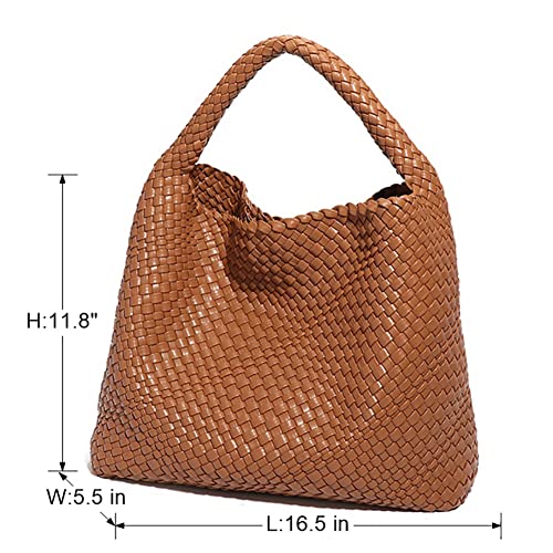 Leather Weave Purses For Women Fashion Shoulder Hobo Bags Woven Tote Handbag Top Handle Bucket Bags (Light Green)