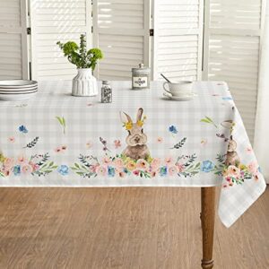 horaldaily easter tablecloth 60×84 inch, spring flower buffalo plaid bunny table cover for party picnic dinner decor