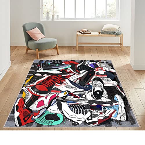 Sneakers Rug, Custom Sneakers, Sneakers, Street Rug,Cool Rug, Rug, Hypebeast Rug, Sport Rug, Sneaker Art, Rug for Living Room pe002 (2.6x3.9 feet - 80x120 cm)