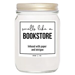 younique designs bookstore candle – soy candles for home scented book lovers gifts, funny book candles gifts for women, 8 oz, gifts for book lovers scented candles