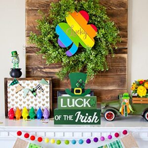 DECSPAS St Patricks Day Decorations, 3-Layered Wood St Patricks Day Decor for The Home, Shamrock Hat Ornaments White and Green Block Irish Table Decor, Luck of The Irish Sign Farmhouse Indoor Decor