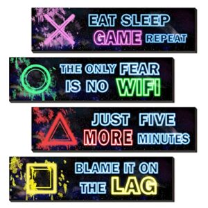 video game decor set of 4 – neon gaming theme, gamer room decor for kids, boys, neon gaming wall decor for playroom and game room