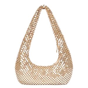 djbm women’s clutch handbags metal mesh shoulder bag evening clutch purse women’s underarm evening bags for party formal, gold