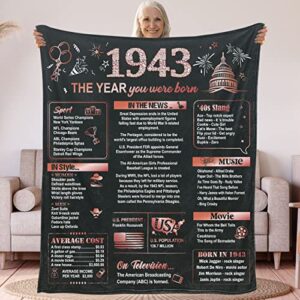 bdayption 80th birthday gift for women, turning 80 birthday decoration gift, eighty birthday present, 80 year old bday 1943 blanket 60″ x 50″, bed sofa throw blanket