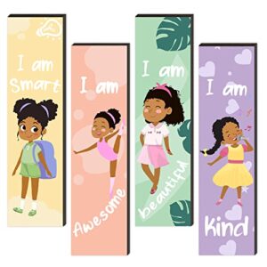 4 pieces motivational black girl wall decor, wall art inspirational quotes, black girl theme room wall decor, perfect for girl kids bedroom playroom decoration