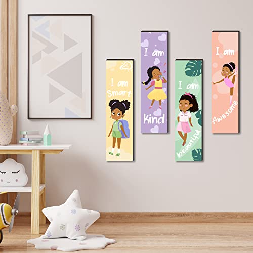 4 Pieces Motivational Black Girl Wall Decor, Wall Art Inspirational Quotes, Black Girl Theme Room Wall Decor, Perfect for Girl Kids Bedroom Playroom Decoration