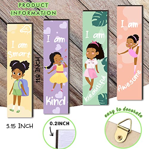 4 Pieces Motivational Black Girl Wall Decor, Wall Art Inspirational Quotes, Black Girl Theme Room Wall Decor, Perfect for Girl Kids Bedroom Playroom Decoration