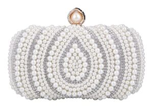 uonifans womens evening bags artificial pearl clutch purse shiny rhinestones handbag for wedding party prom women bag (white)