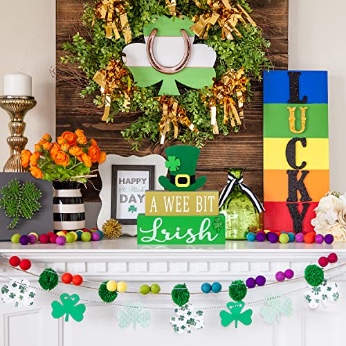 St Patricks Day Decorations, DEWBIN 3-Layered Wood St Patricks Day Decor for the Home, Hat Ornament Green Block Irish Table Decor, Happy St. Patrick's Day Sign Farmhouse Indoor Decor Tiered Tray Decor