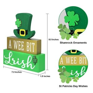 St Patricks Day Decorations, DEWBIN 3-Layered Wood St Patricks Day Decor for the Home, Hat Ornament Green Block Irish Table Decor, Happy St. Patrick's Day Sign Farmhouse Indoor Decor Tiered Tray Decor