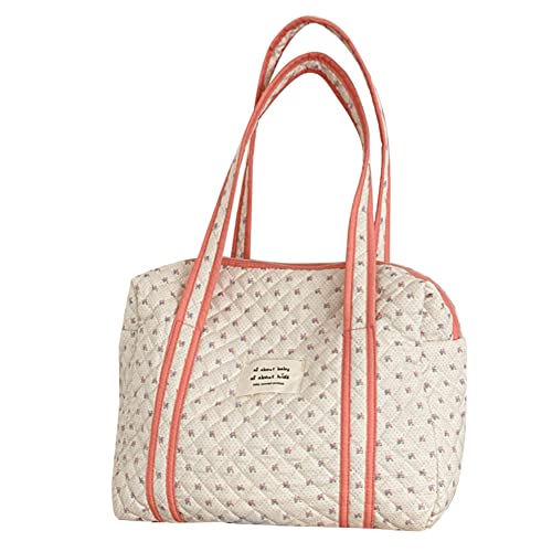 Quilted Cotton Tote Bag Coquette Aesthetic Shoulder Bag Floral Handbag Satchel Purse Cute Kawaii Aesthetic School Bag Work Weekender Bag