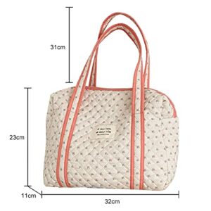 Quilted Cotton Tote Bag Coquette Aesthetic Shoulder Bag Floral Handbag Satchel Purse Cute Kawaii Aesthetic School Bag Work Weekender Bag