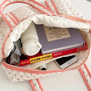 Quilted Cotton Tote Bag Coquette Aesthetic Shoulder Bag Floral Handbag Satchel Purse Cute Kawaii Aesthetic School Bag Work Weekender Bag