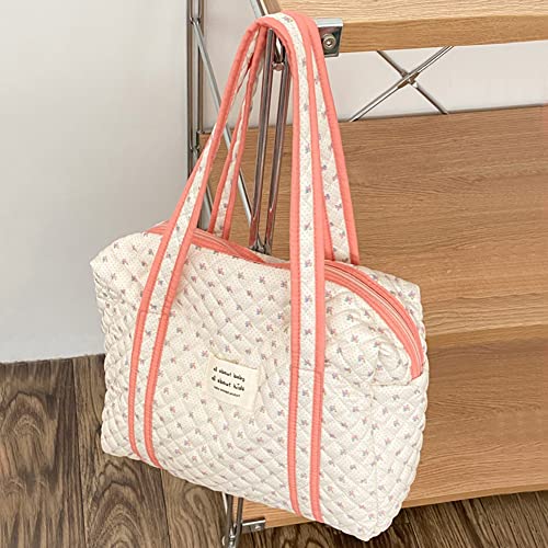 Quilted Cotton Tote Bag Coquette Aesthetic Shoulder Bag Floral Handbag Satchel Purse Cute Kawaii Aesthetic School Bag Work Weekender Bag