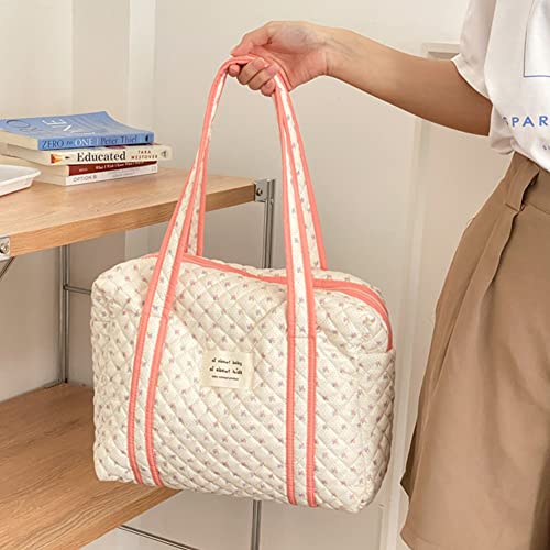 Quilted Cotton Tote Bag Coquette Aesthetic Shoulder Bag Floral Handbag Satchel Purse Cute Kawaii Aesthetic School Bag Work Weekender Bag