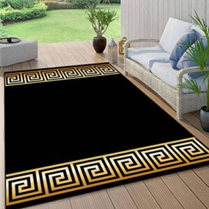 geometric greek gold pattern area rugs, black yellow geometric easy clean rug, soft non-skid carpet throw rug for kids teen girls boys bedroom, living room bathroom,classroom office 3ftx5ft