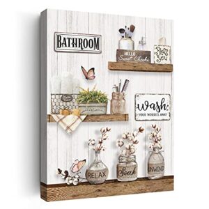 rudixico farmhouse bathroom decor wall art rustic flower and butterfly bathroom pictures canvas print country bathroom wall decor soak relax unwind bathroom wall art framed ready to hang 12″x16″