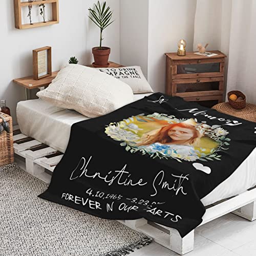 D-Story Custom in Loving Memory Blankets Personalized with Picture and Name Throws Blankets, Customized Family Memorial Gift,Sympathy Gift, Remembrance Gift