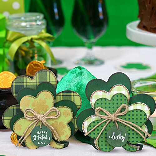 St Patricks Day Decorations, NEEDOMO 2 PCS Shamrock Ornaments St Patricks Day Decor for the Home, 3-Layered Irish Block Indoor Table Decor,"HAPPY St Patrick's DAY""LUCKY" Sign Tiered Tray Decor