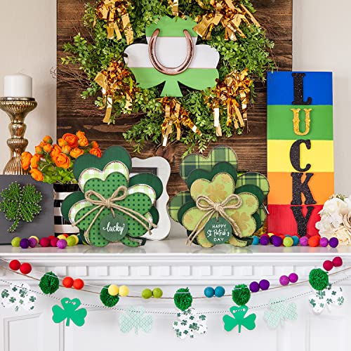 St Patricks Day Decorations, NEEDOMO 2 PCS Shamrock Ornaments St Patricks Day Decor for the Home, 3-Layered Irish Block Indoor Table Decor,"HAPPY St Patrick's DAY""LUCKY" Sign Tiered Tray Decor