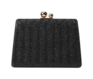 women evening bag elegant woven clutch classic purses formal wedding party shoulder bags prom handbags (black)