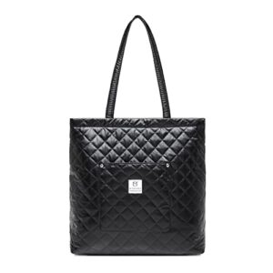 myhozee tote bag for women black – pu leather shoulder bag quilted top handle handbags purse with external pocket