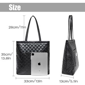 MYHOZEE Tote Bag for Women Black - PU Leather Shoulder Bag Quilted Top Handle Handbags Purse with External Pocket