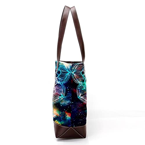 Ancient Galaxy Mandala Tote Bags Large Leather canvas Purses and Handbags for Women Top Handle Shoulder Satchel Hobo Bags