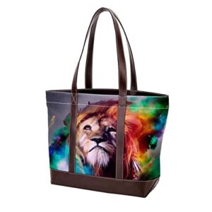 colorful lion tote bags large leather canvas purses and handbags for women top handle shoulder satchel hobo bags