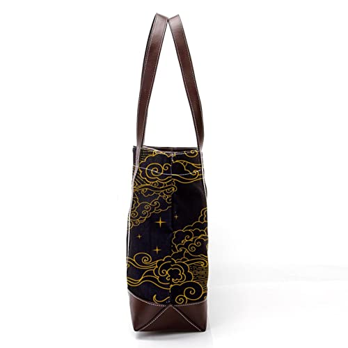 Sun and Moon Art Black Pattern Tote Bags Large Leather canvas Purses and Handbags for Women Top Handle Shoulder Satchel Hobo Bags