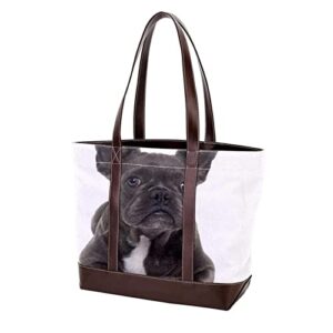 puppy french bulldog tote bags large leather canvas purses and handbags for women top handle shoulder satchel hobo bags