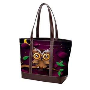 cute owl night moon tote bags large leather canvas purses and handbags for women top handle shoulder satchel hobo bags